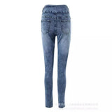 Zingj Women's New Pearl Buckle Decorated With High Waist Tight Jeans Pants