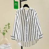 2025 Spring And Autumn New Korean Version Of Small Fresh Cardigan Striped Single Pocket Loose Lanky Long Sleeve Shirt