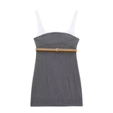 Spring Style With Belt Splicing Short Dress