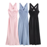 New Spring Silk Satin Slim Dress With Bare Back