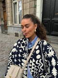 Women's Fashion Printed Quilted Thin Coat Spring Casual Loose Long Sleeved Single Breasted Jackets 2024 New Female