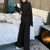 Sweater Set Women Tracksuit Spring Autumn Knitted Suits 2 Piece Set Warm Turtleneck Sweater Pullovers Wide Legs
