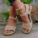 Retro Casual Roman Style Round-Headed Women's Shoes New Hollow Breathable Flat Buckle