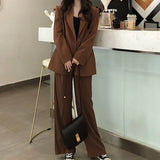 Women Elegant Office Lady Two Piece Set Blazer Set Suit Jacket Casual Straight New Casual Solid Pants