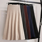 Zingj And Winter College Style High Waist Pleated Knitted Skirt Medium-Long Style Full-Length Bag Buttocks Korean Version Show Thin And Large A-Shaped