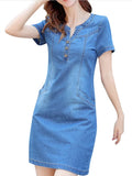 Summer Female New Loose Straight Tube In The Long Denim Dress-Outfit