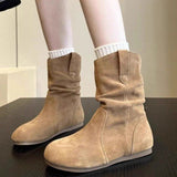 Zingj Amazing Guy ~2024 Korean Version Of Frosted Soft Bottom Pleated Short Boots Female Millard With Skirt Sleeve Pile