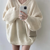 Solid Color V-Neck Oversized SweaterOutfit