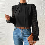 Zingj Pleated Collar Flounce Sleeve Shirt P1ODL1725 /