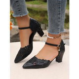 New Hollow Comfortable Single Shoes Women's Coarse With Casual Heel Women's High-Heeled