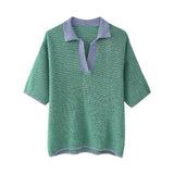 Spring Style Loose Knitted POLO Collar Blouse 6427041 Shorts
