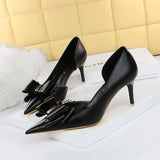 Zingj Korean Version Pedicure Slim And Sweet Women's Shoes Thin Heel High Heel Shallow Tip Side Hollow Bow Single