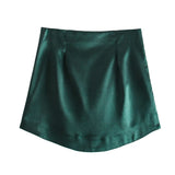 Pure Color Simple Silk Satin Sensitive Mini Skirt In
