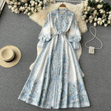 Zingj Court Wind Is Amazing, The Skirt Feels Elegant, The Printing Temperament Is Elegant, The Vertical Collar Is Single-Breasted, The Waist Is Slim, And The Dress Is With Large