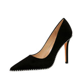 Zingj Sexy Nightclub Show Slim Ultra Thin With Fine Heel Suede Shallow Metal Chain Pointed Women's Single
