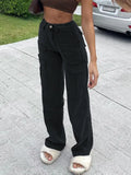 Brown Vintage Baggy Jeans Women 90s Streetwear Pockets Wide Leg Cargo Pants Low Waist Straight Denim