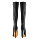 Onlymaker Women's Round Toe Stiletto Platform Zipper Knee High Boots16CM High Heel Pattern Lace Up Plus Size Boots For