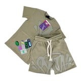 Aesthetics Male Gothic 2-Piece Hip-Hop Alphabet Print 0-Collar T-Shirt + Rope Wide Legs And