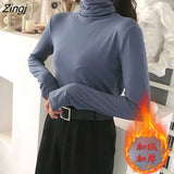 Womens Turtleneck Solid Colorful Long Sleeve Thickening All-match Harajuku Soft Simple Femme All-match Cozy