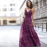 Zingj New Spring And Summer Leopard Print V Collar Sling Dress