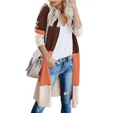 Clamming Long Knitted Sweater Rainbow Spliced Striped Cardigan Sweater Coat Women's Autumn And