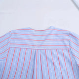 New Bow Trim Striped Silk Collar Shirt