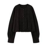 Women's Clothing 2025 Autumn Round-Neck Long-Sleeved PU Single-Button Jacket Jacket Women