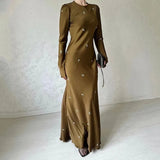 Zingj Zingj Fall 2023 New Round Collar Floral Long Sleeve Belt Shows Thin Hip Dress 211-1-Outfit