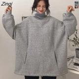 Women Turtleneck Solid Harajuku Streetwear Casual Pullovers Simple Stylish BF Long Sleeve Autumn Clothes Basic