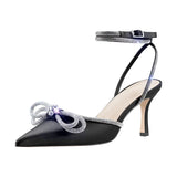 Onlymaker Women Pointed Toe Elegant Sandals Crystal Butterfly-knot Ankle Strap Buckle Thin High Heels Wedding Party Dress