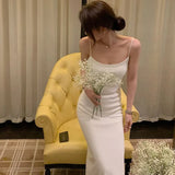 Women New Spaghetti Strap Elegant Party Dress Female Fashion Sexy Split Midi Dress Ladies Sleeveless Beach
