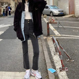 Spring Summer Women New Fashion Design Sense Tight Elastic Flared Jeans High Waist All-match Thin Ankle-length