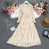 Zingj Holiday Dress Autumn Dress 2023 New Goddess Temperament V-Collar Rope-Drawn Waist