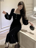 Lantern Sleeve Mermaid Party Dresses Women Elegant Vintage Lace Evening Prom Vestidos Spring Autumn Female