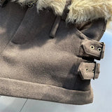 Brown Fur Belt Low Waist Shorts- Outfit