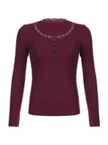 Solid Lace Trim Breasted Long Sleeve Knit- Outfit