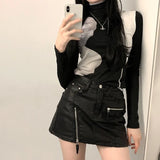 SUCHCUTE Gothic Tie Dye Basic Women T-shirts Slim Dark Academic High Collar Knitted Tee Fairycore Casual Streetwear Clothes
