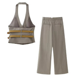 Spring Style With Belt Collar Vest 1255882 Pleated Pants