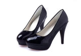 New Women's Shoes Lacquered Leather High Heels Professional OL Waterproof Table Shallow Mouth Round Head Single Shoes High Heels Women's Large