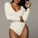 Solid Knitted Bodysuits Body Tops Bodycon Sexy Off Shoulder Long Sleeve Slim Skinny Leotard Jumpsuit Lady Stretch