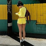 Yellow Terry Cardigan And Shorts Set-Outfit