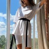 Two-piece Set With Belt Solid Color