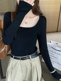 Zingj Sweater 2023 Early Autumn New Thin Sweater Short Sweater With Square Collar And Long Sleeves