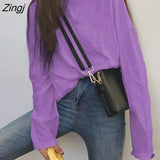 Sleeve T-shirts Women Spring Solid Long-style Loose Simple Ins All-match Casual Girls Tops Trendy Stylish Ulzzang Daily