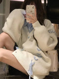 And Winter Loose Knitted Sweater Women Fashion Lace-up Long Sleeve V-Neck Knit Cardigan Ladies Casual Versatile
