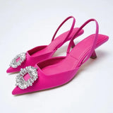 ZAR 2022 Summer Leopard Pumps for Women Fashion Ponited Toe Rhinestone Interchangeable Strap Party Heels Feminine Vintage