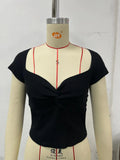 Zingj Base Kink Knit Short Sleeve Short Tight Crop Sexy Elastic Minority Women-Outfit