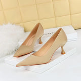 Zingj Korean Version Of Spring And Autumn Fashion Simple Versatile High-Heeled Shoes Wine Glass With High Heel Shallow Pointed Silk Satin Single