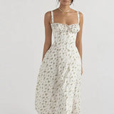 New Women's French Floral Dress Lady Open Fork Big Swing Hanging Dress Dress