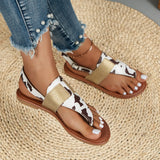 Zingj Size Women's Shoes In Summer, One-Word Buckle, Round Head, Flat Bottom, Leopard Print Sandals From